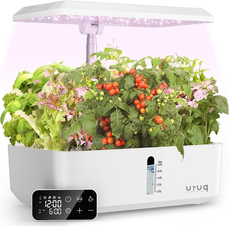 URUQ Hydroponics Growing System Garden: 12 Pods Indoor Gardening System with Custom Time Grow Light Height Adjustable Quiet Plants Germination Kit - Gardening Gifts White - Image 1